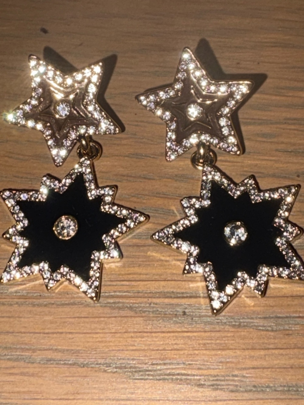Karl Lagerfeld Silver and Black Star Crystal Drop Earrings — Very Good Condition